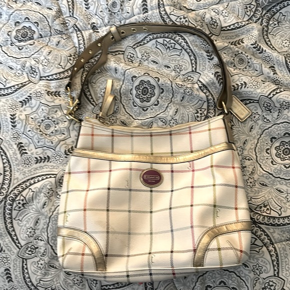 Coach Handbags - White coach with gold trimming
